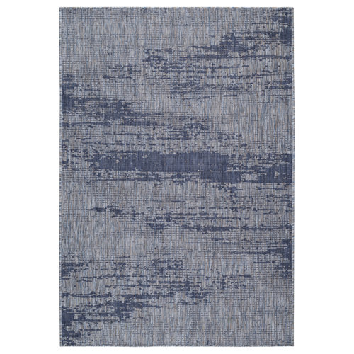 17 Stories Rubinstein Power Loom Blue/Gray Indoor/Outdoor Rug Wayfair